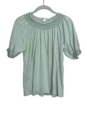 LAKE Pajamas Smocked Top Mint Green Cotton Lounge Blouse Size M